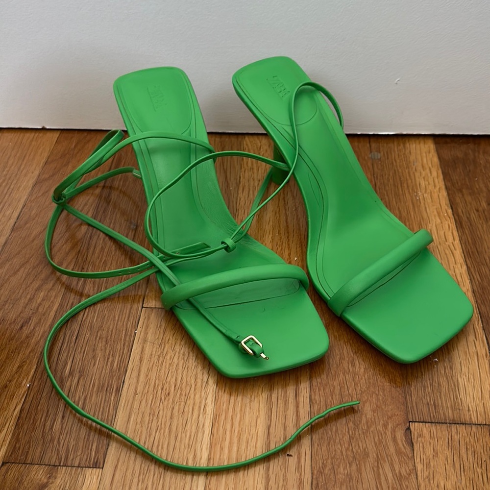 Green strappy heels